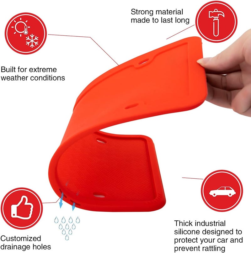 XCLPF Silicone License Plate Frame Covers 2 Pack- Front and Back Car Plate Bracket Holders. Rust-Proof, Rattle-Proof, Weather-Proof (Red) - Image 5